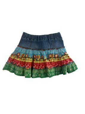The Childrens Place Denim Skort Skirt 3T MultiColor Floral Ruffle